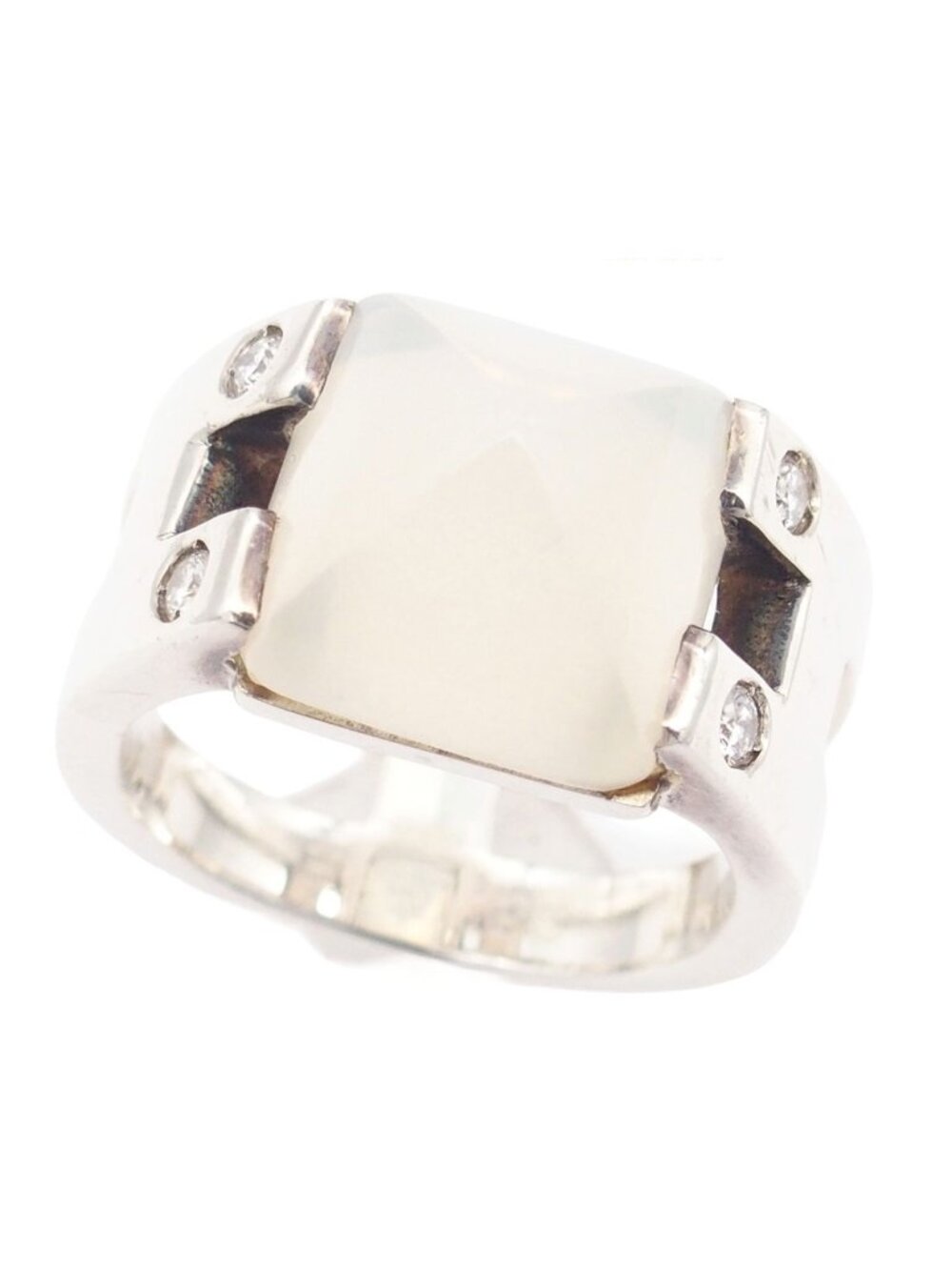 Hermes Medor Ring Silver Diamond Chalcedony